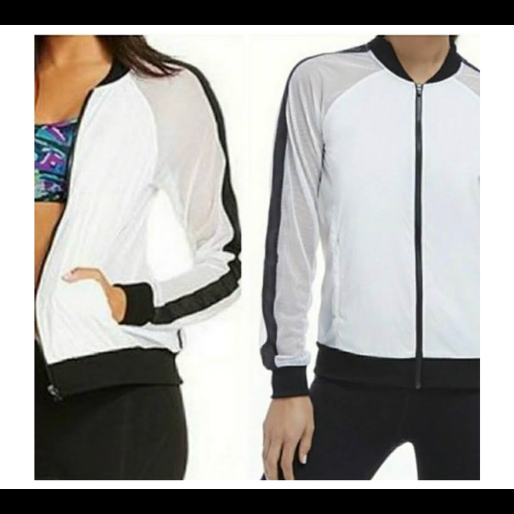 Fabletics Black and White Mesh Sleeve Jacket xL